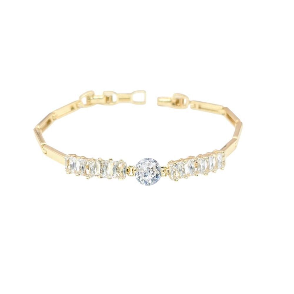 18K Gold Filled baguette and round cz stone “Celina”adjustable link Bracelet